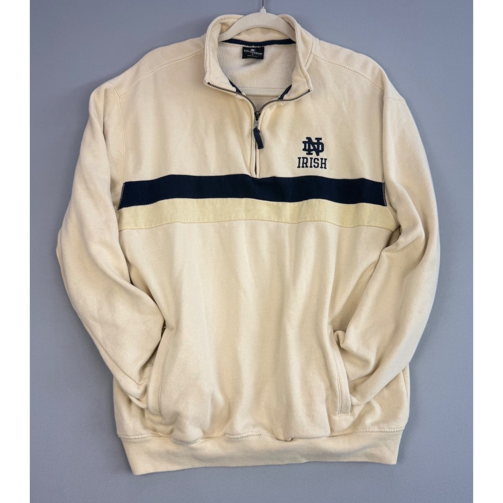 Colosseum Notre Dame Fighting Irish Quarter Zip Sweatshirt Cream Mens Large